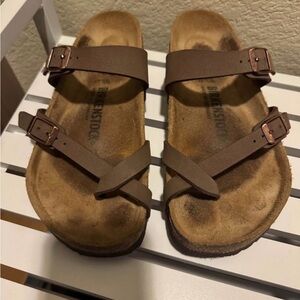 Birkenstock Brown Two-Strap Sandals with Toe Loop